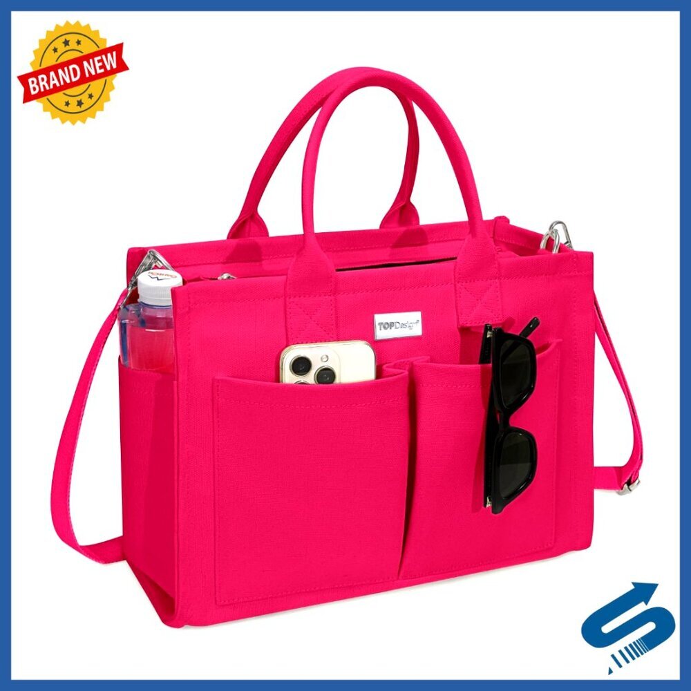Heavy-Duty Canvas Tote Bag Adjustable Crossbody Shoulder Handbag 9 Pockets